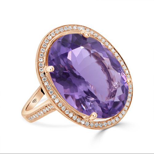 Oval-Cut Amethyst Ring in 18kt Rose Gold with Diamonds