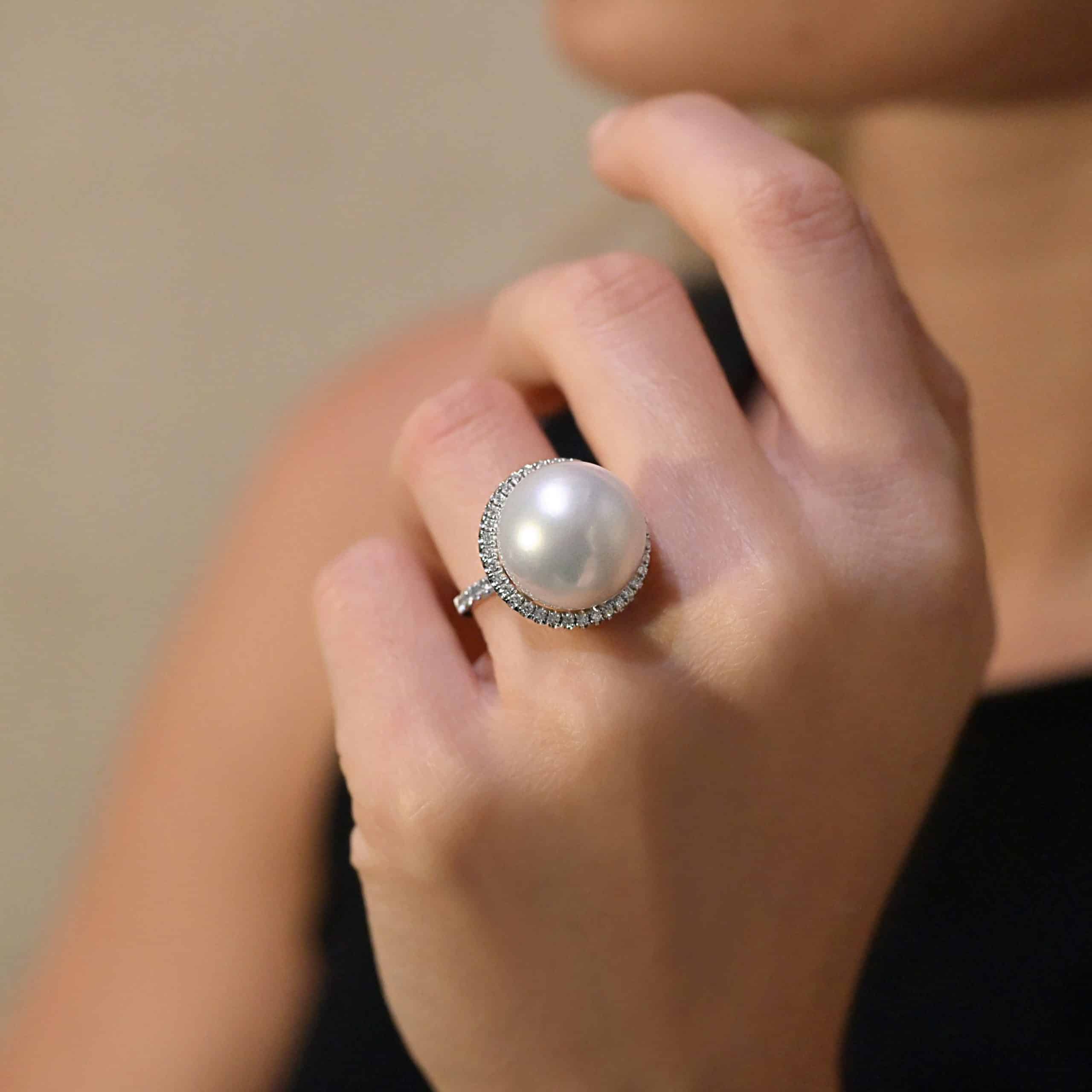 white pearl and diamond ring