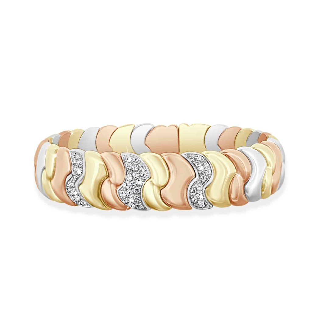 Tri-tone 18K gold diamond bangle