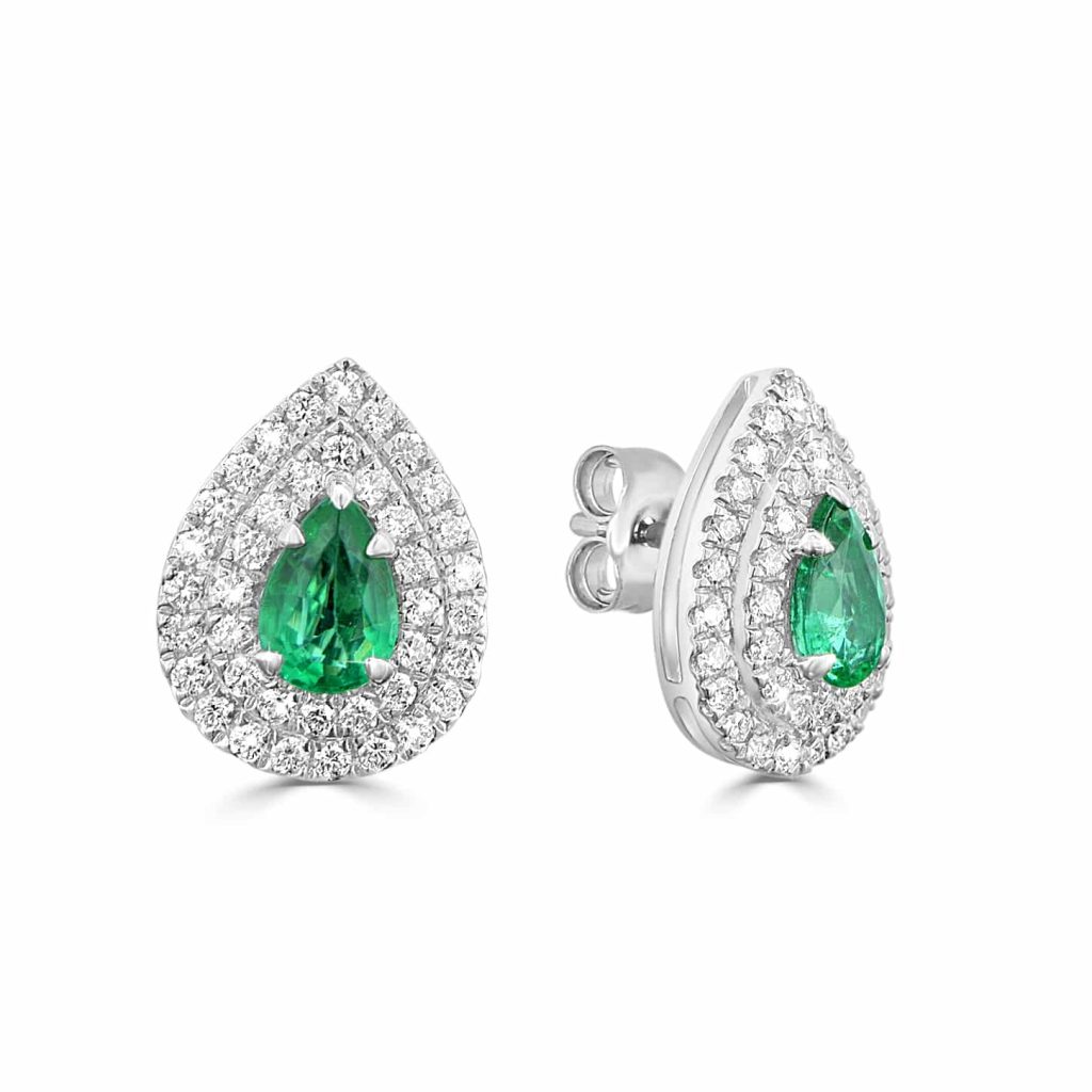 Elegant pear-cut emerald earrings with diamonds