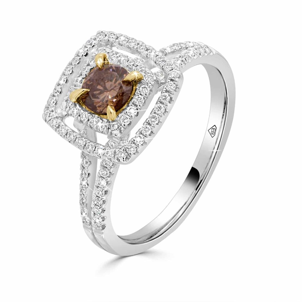 Natural champagne diamond ring with halo setting