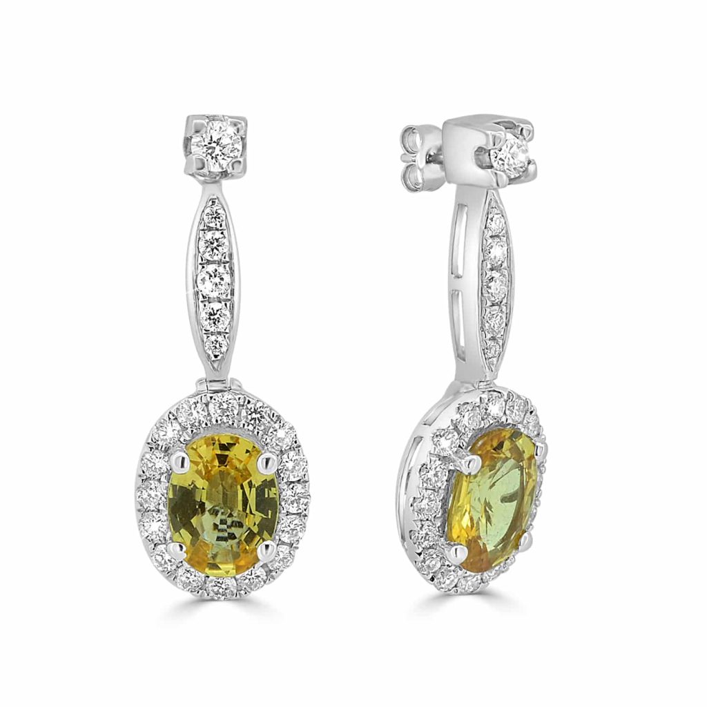 White gold yellow sapphire drop earrings