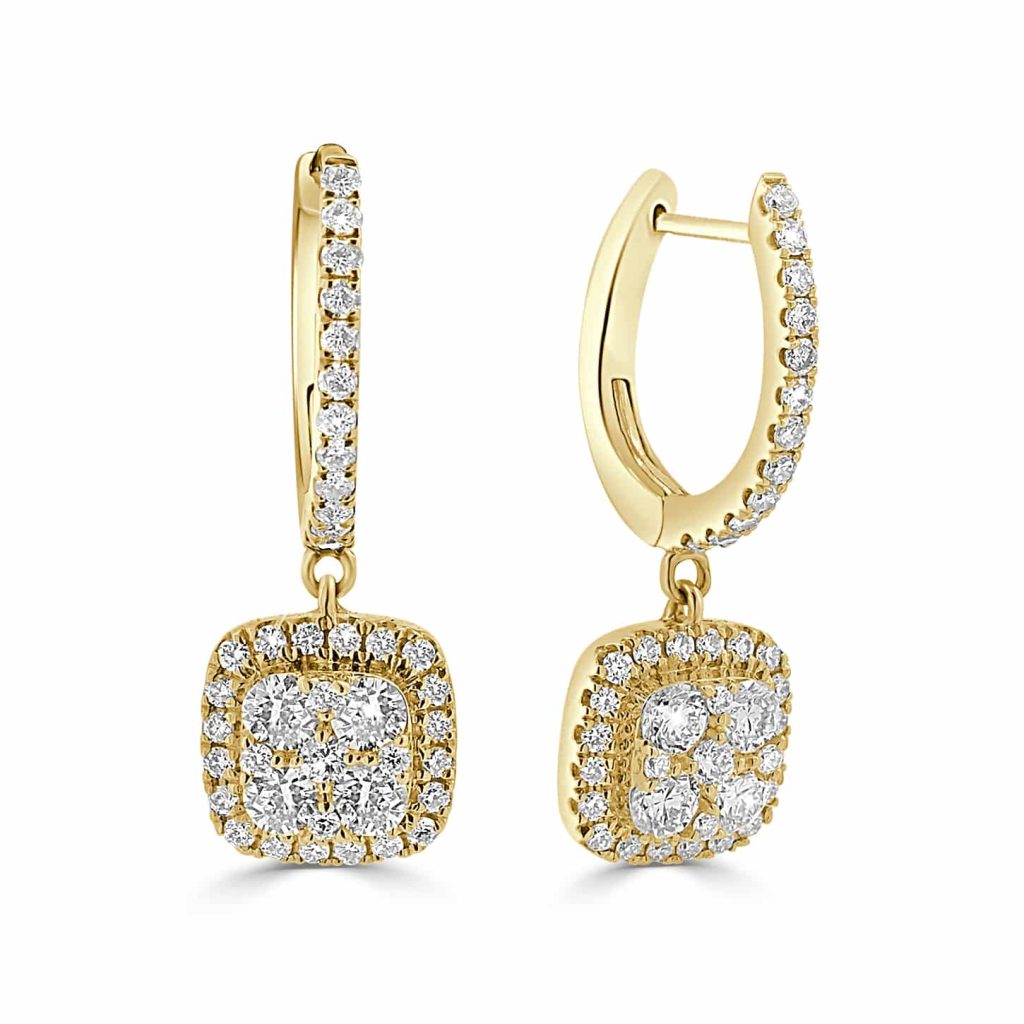 Cushion drop halo earrings