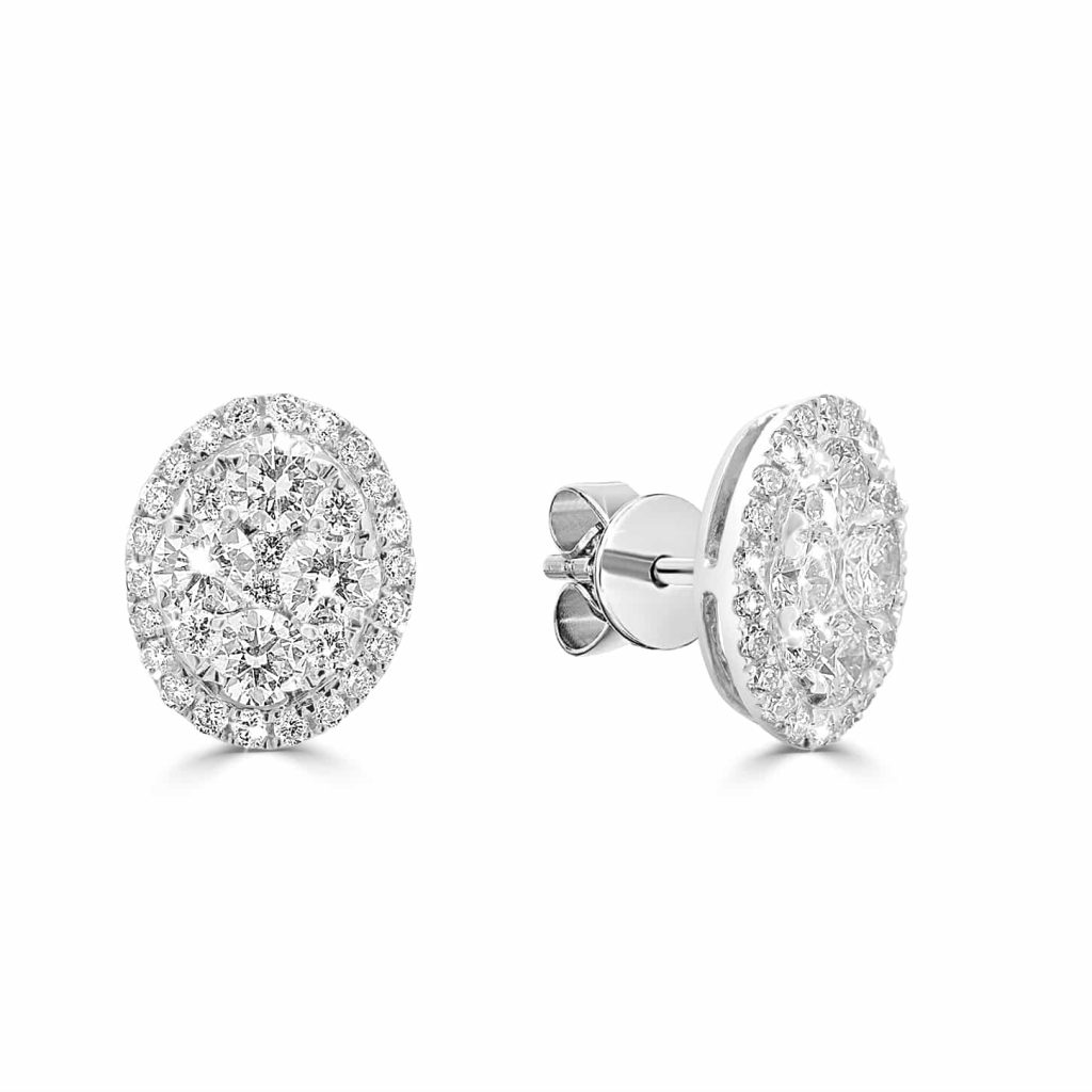 White gold diamond cluster studs