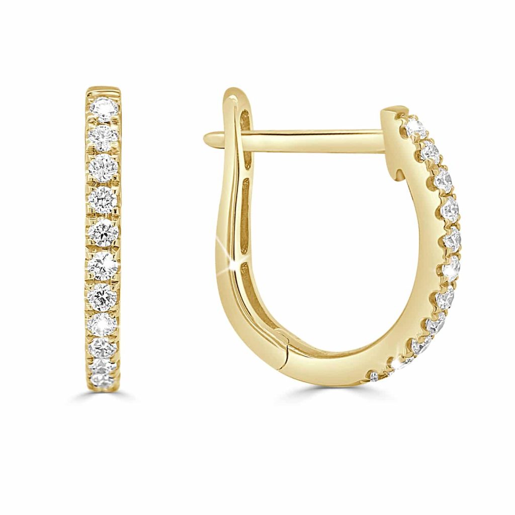 Gold hoop earrings with diamond accents