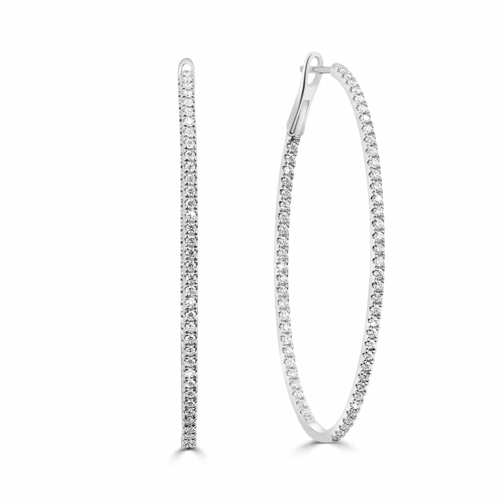 Slim white gold diamond hoops