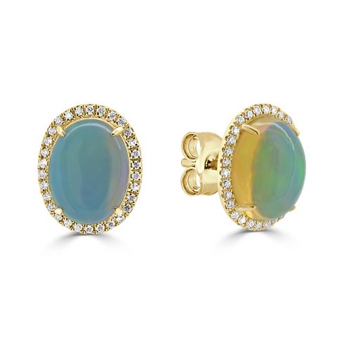 Opal Earrings AU Natural Diamonds Framing Radiant Australian Opals