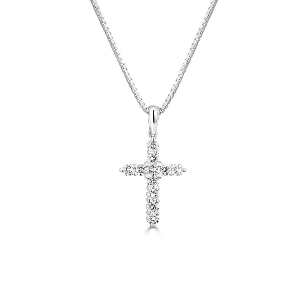 Diamond cross charm white gold