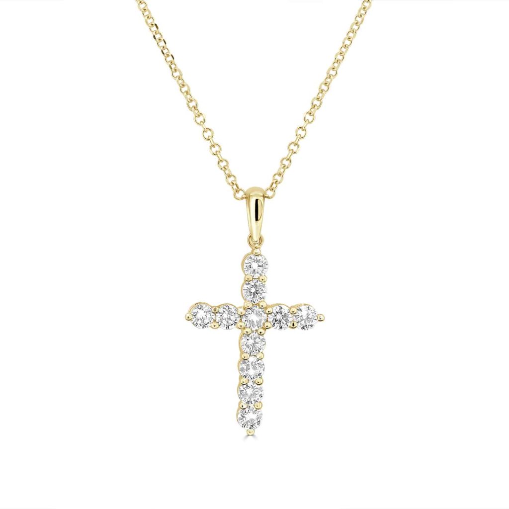 Yellow gold diamond cross necklace