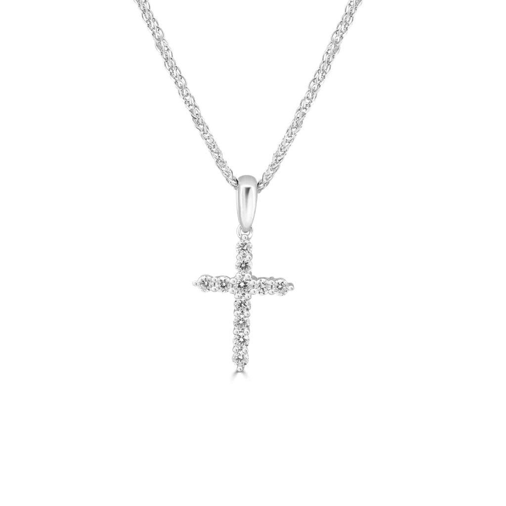 Petite white gold diamond cross