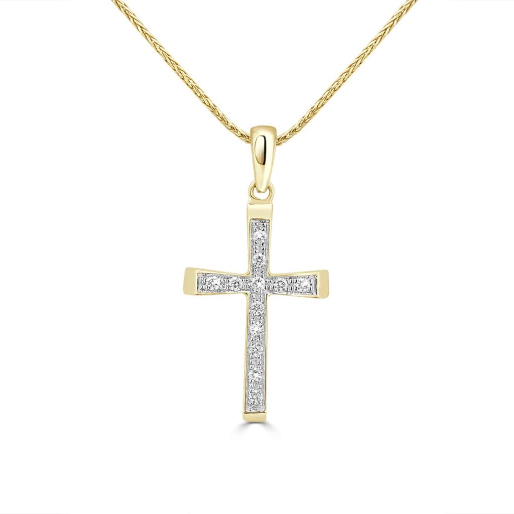 Gold cross pendant with diamonds