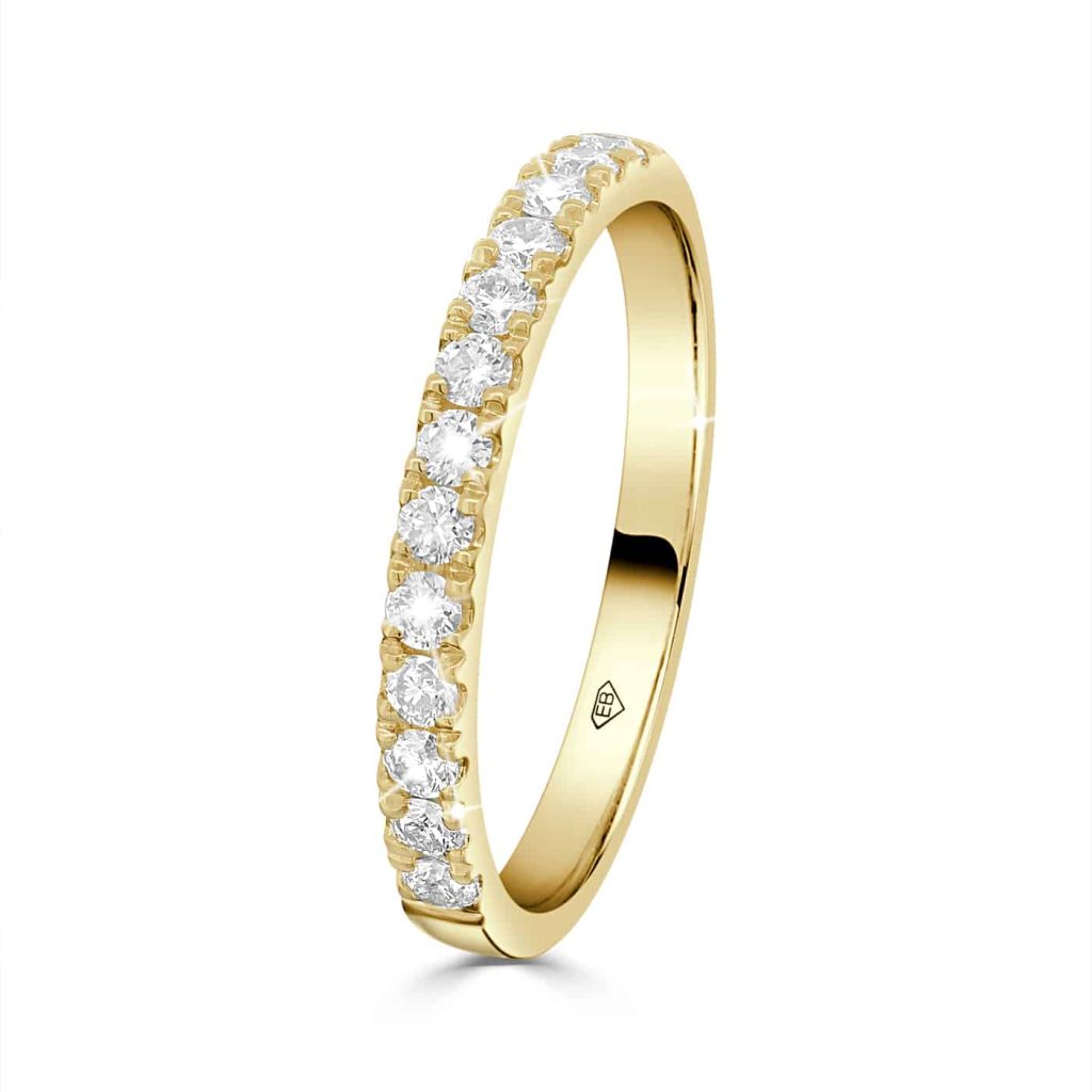 Polished gold diamond ring