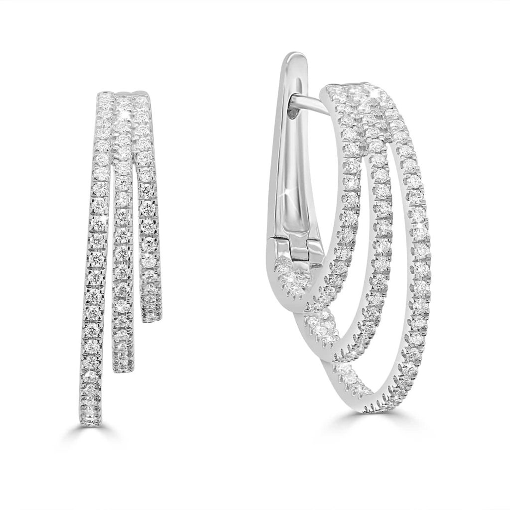 Triple hoop diamond earring