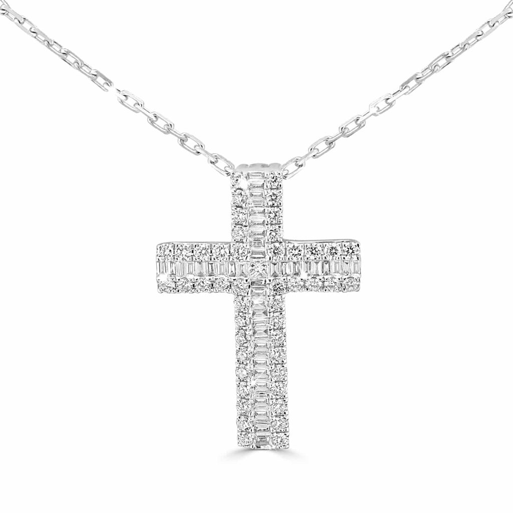 Diamond baguette cross pendant