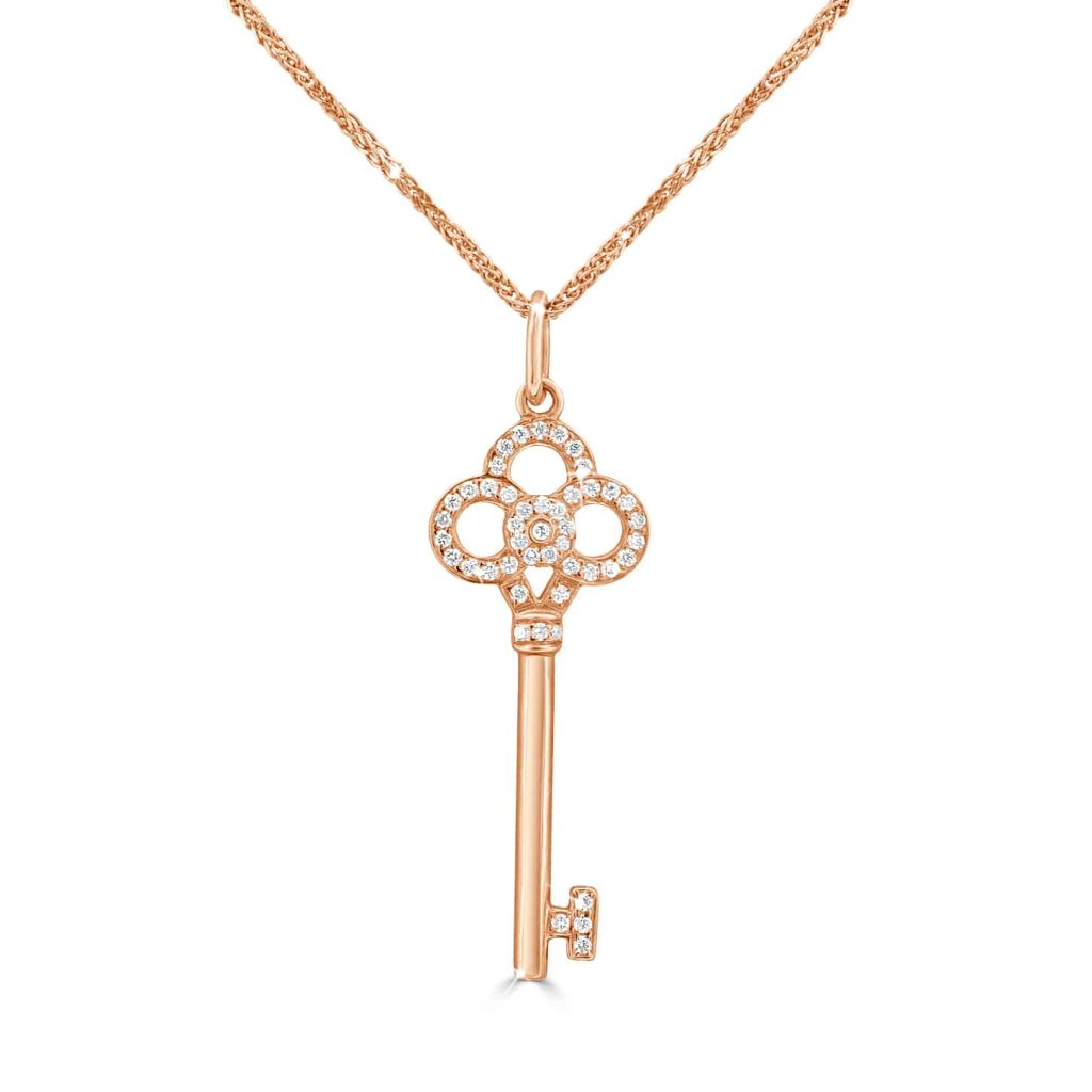 Rose gold diamond key pendant