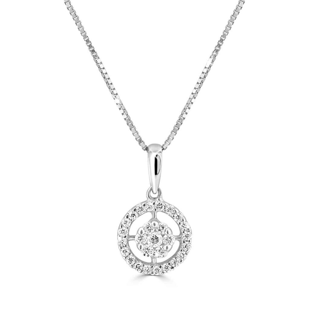 White gold diamond round pendant