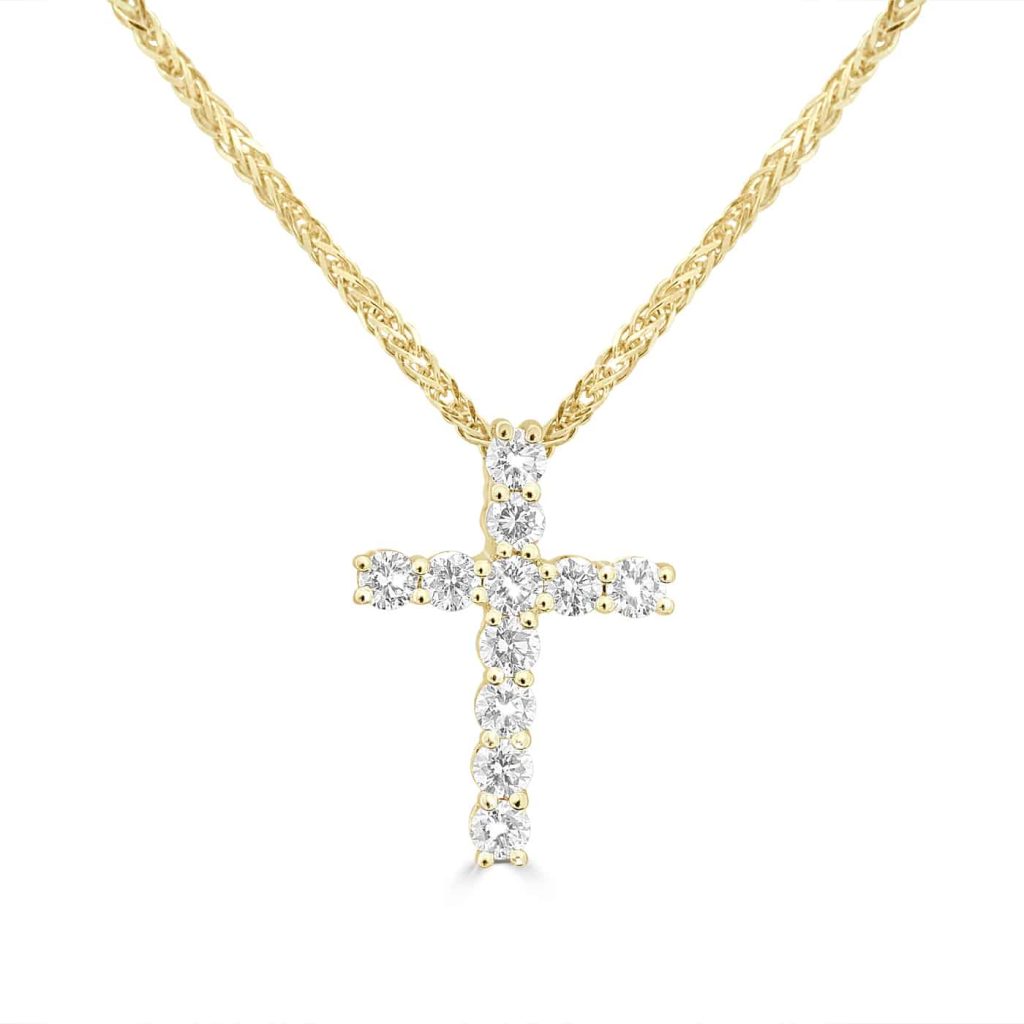 Yellow gold diamond cross pendant