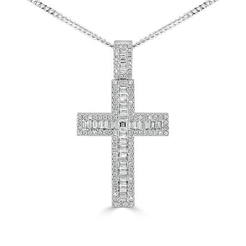 Diamond Cross Pendant in 18kt White Gold