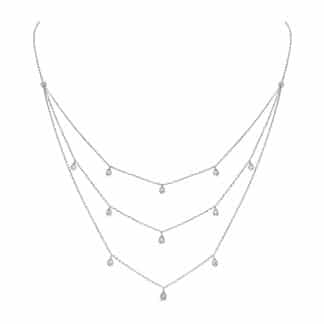 Triple-Layer Diamond Drop White Gold NecklaceLayered white gold necklace