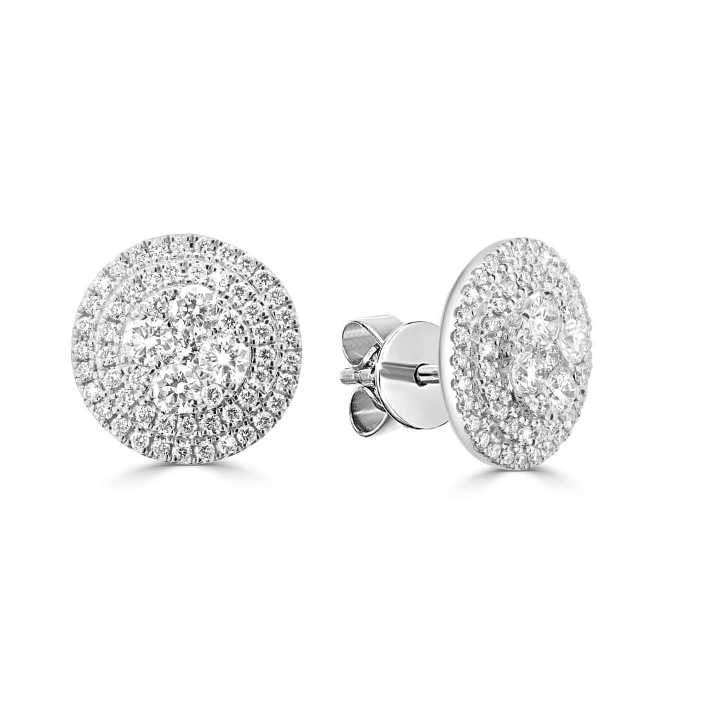 Double halo white gold studs with diamonds