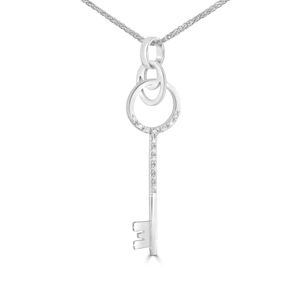 Diamond key pendant white gold