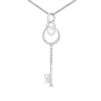 Diamond key pendant white gold