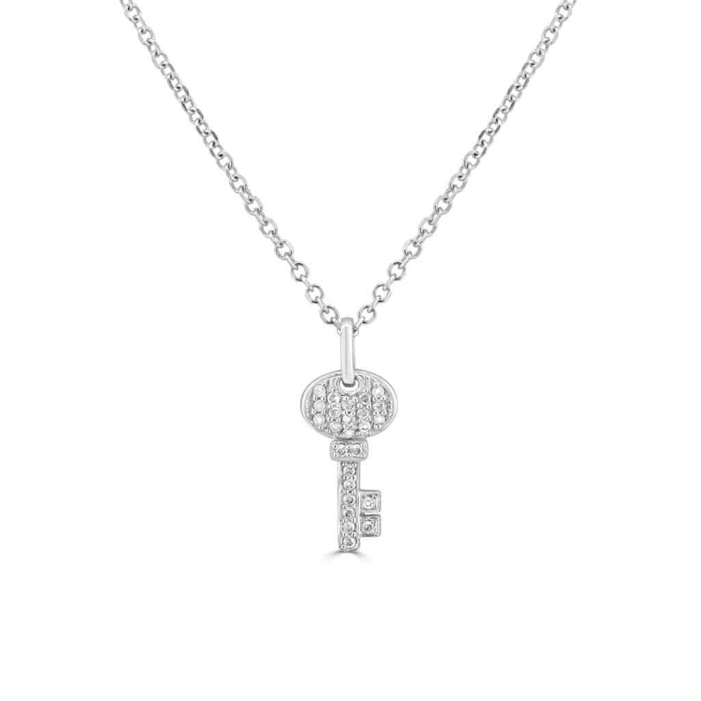 Diamond key pendant white gold