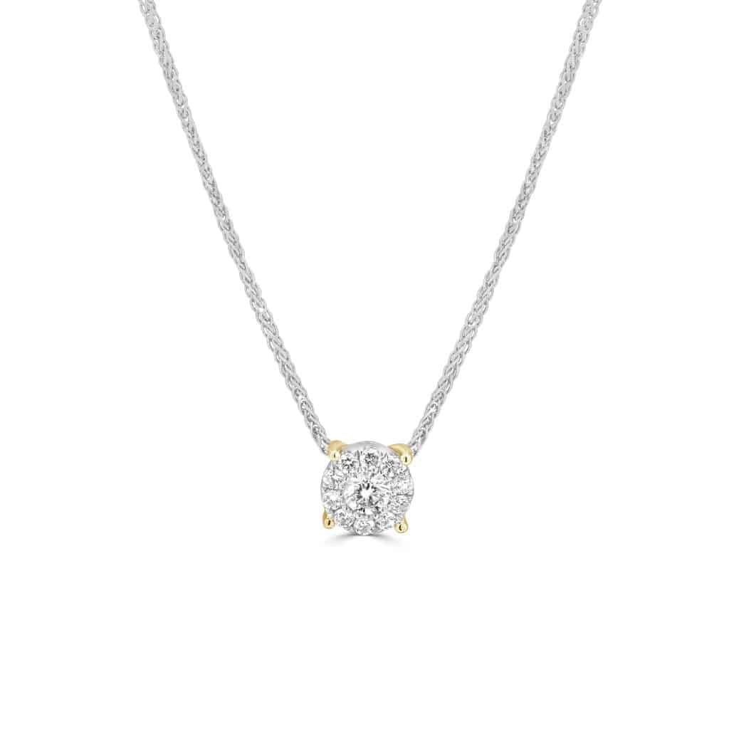 Diamond halo two-tone pendant round cut
