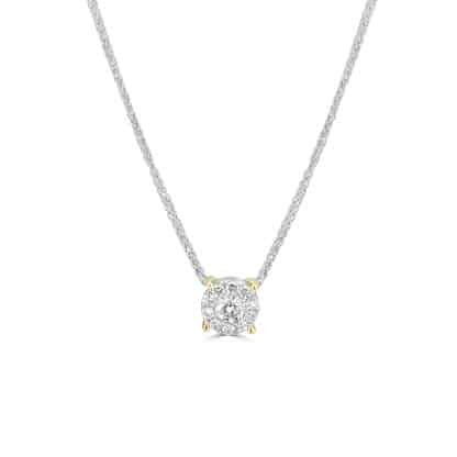 Diamond halo two-tone pendant round cut