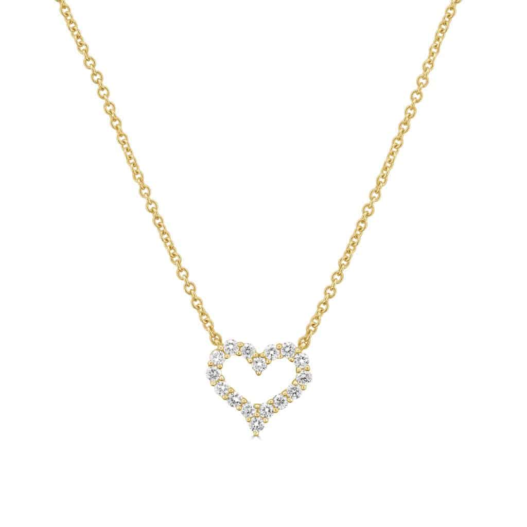 Yellow gold heart diamond necklace