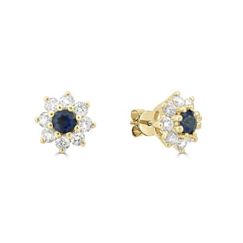 Blue Sapphire Stud Earrings 18kt Yellow Gold & Diamonds