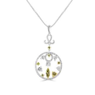 Yellow Diamond Pendant with Mixed Diamond Cuts in 18kt Two-Tone GoldMixed cut yellow diamond pendant