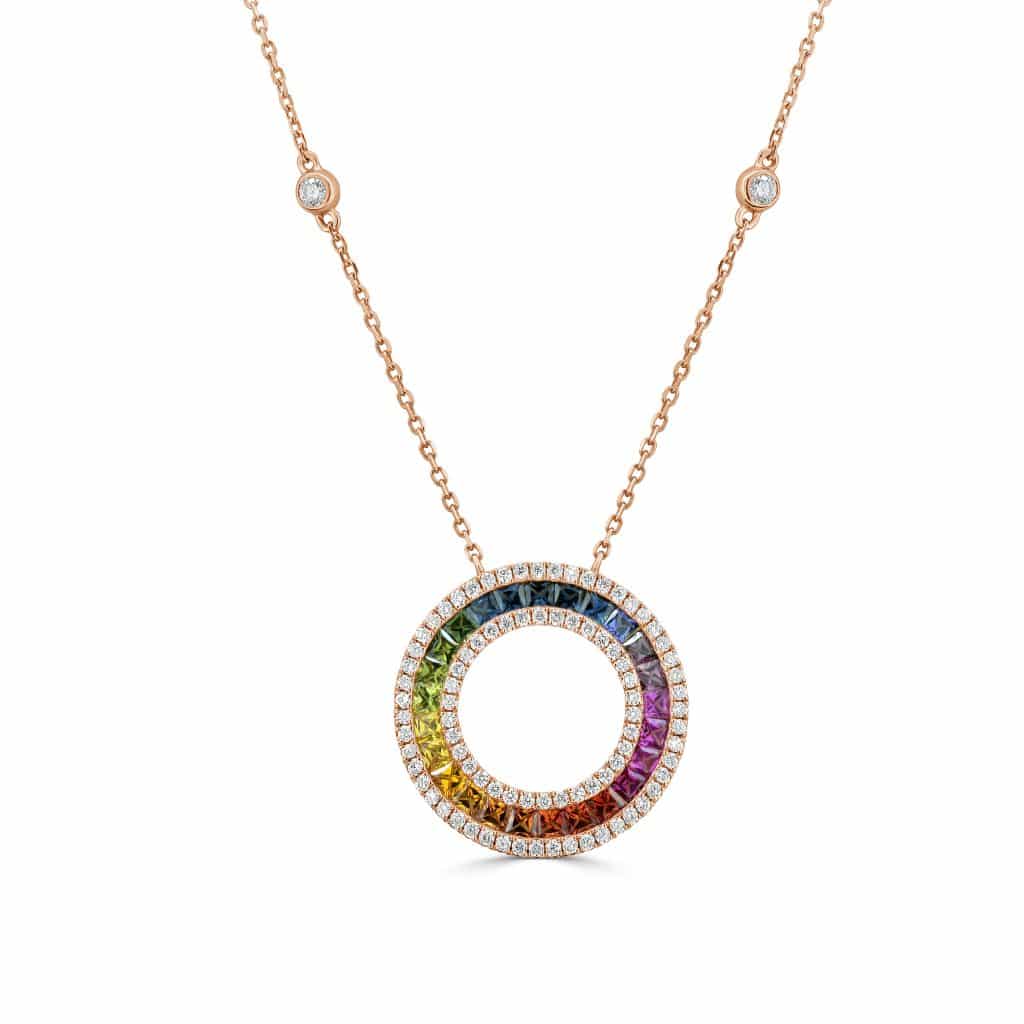 Diamond Sapphire Necklace | 18kt Rose Gold Rainbow