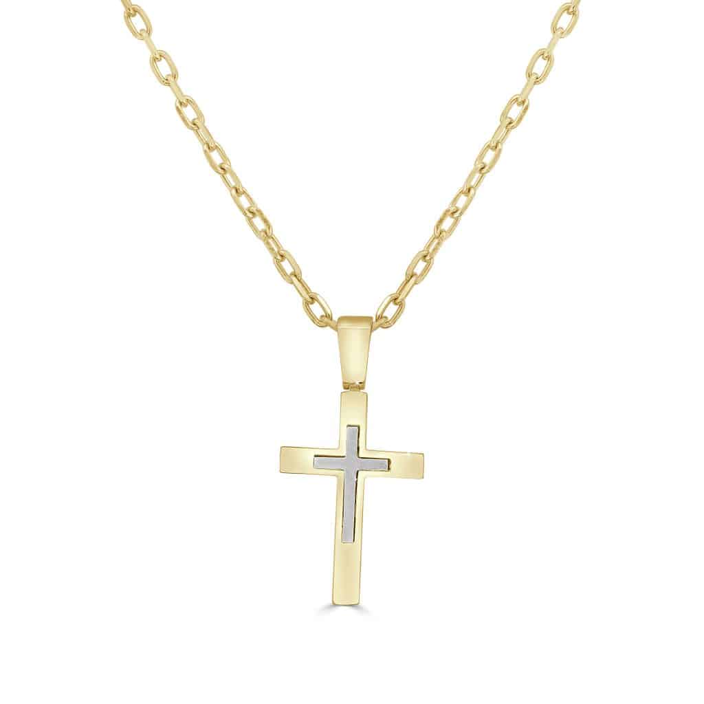 Male cross pendant in 2-tone gold
