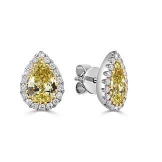 Yellow Diamond Earrings in White and Yellow Goldyellow diamond earrings with diamond halo