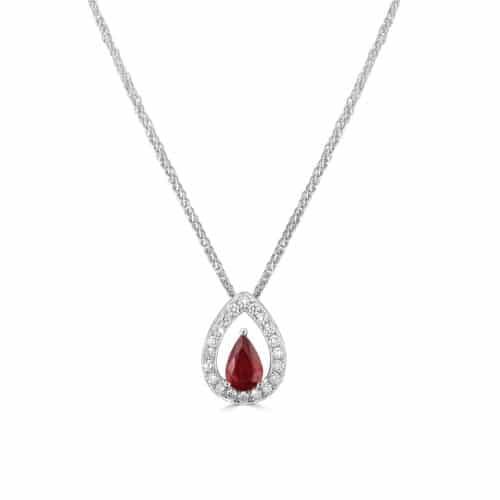 Pear Shaped Ruby Pendant with Diamond Halo