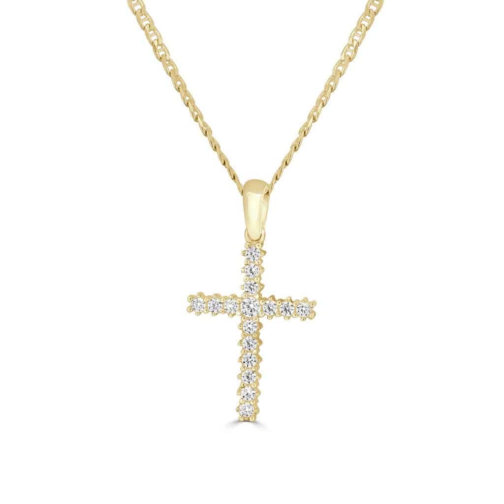 Yellow gold zirconia cross pendant