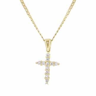 Cross Pendant Heavenly Glow with Cubic ZirconiaYellow gold religious cross charm