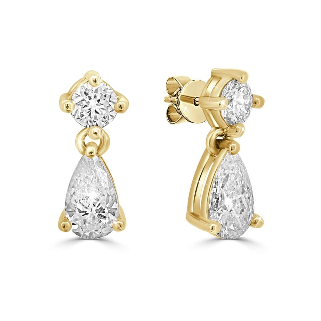 Pear and round diamond drop earrings