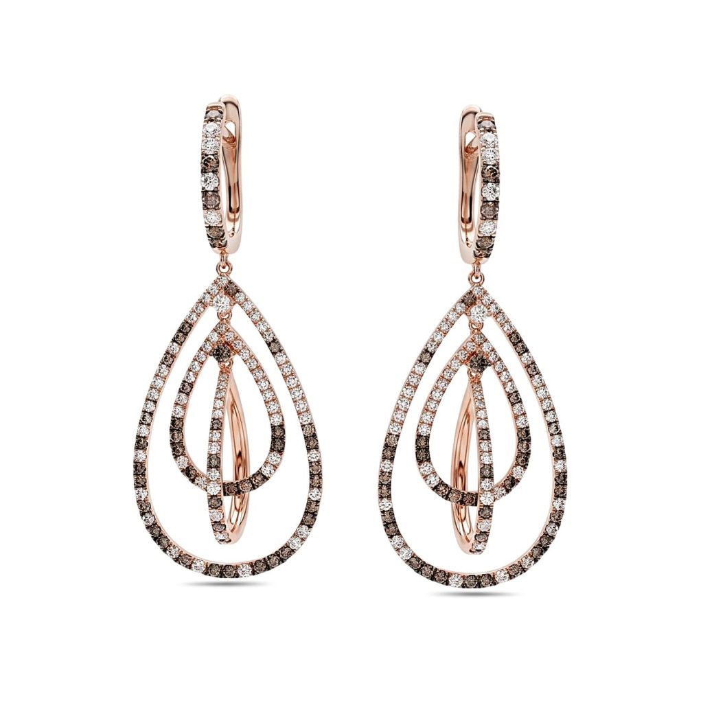 Diamond Drop Earrings Rose Gold Multi Diamond Design