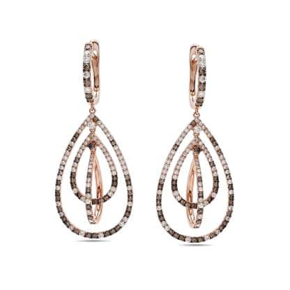 Diamond Drop Earrings Rose Gold Multi Diamond Design
