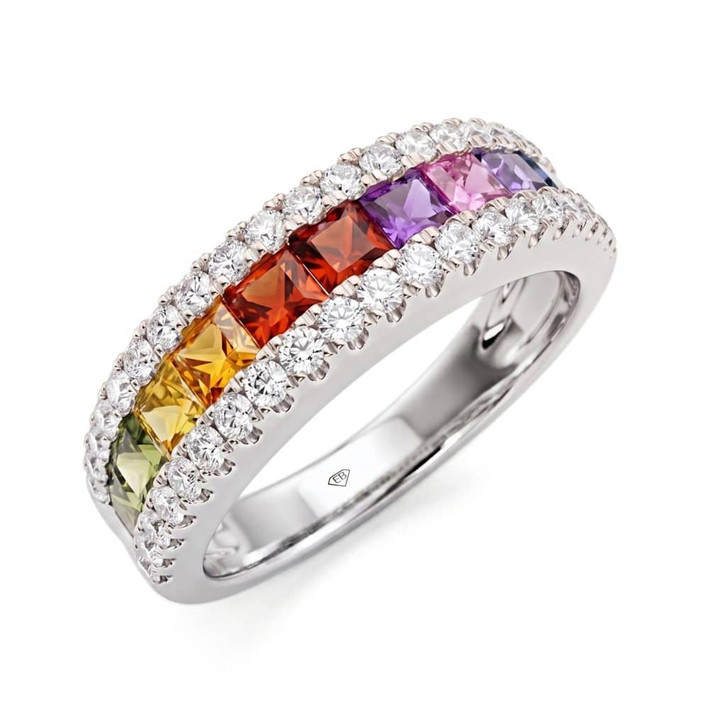 RAINBOW SAPPHIRE RING IN WHITE GOLD