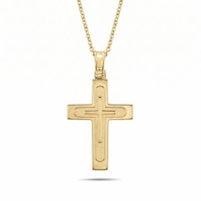 layered yellow gold cross pendant