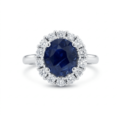 Sapphire Ring with Diamond Halo