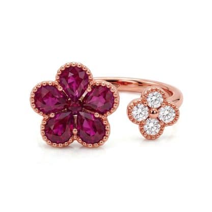 ruby and diamond flower ring