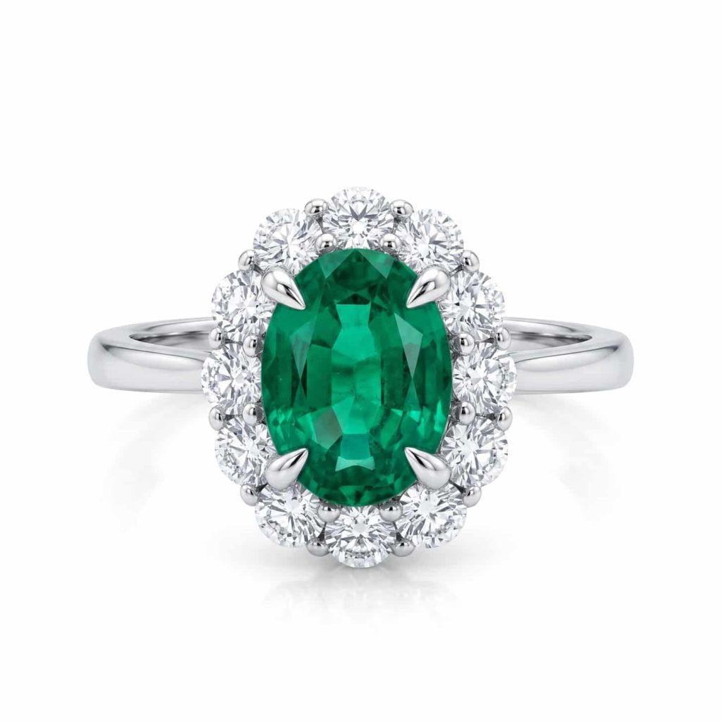 Oval Cut Emerald and Diamond Ring