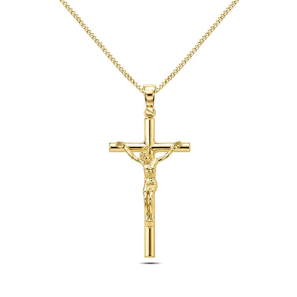 Long gold crucifix pendant
