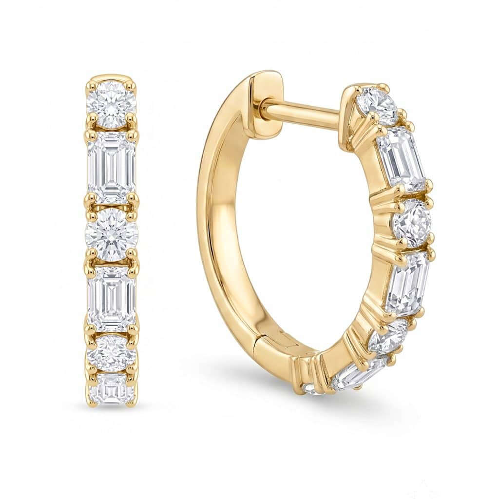 Gold baguette hoop earrings