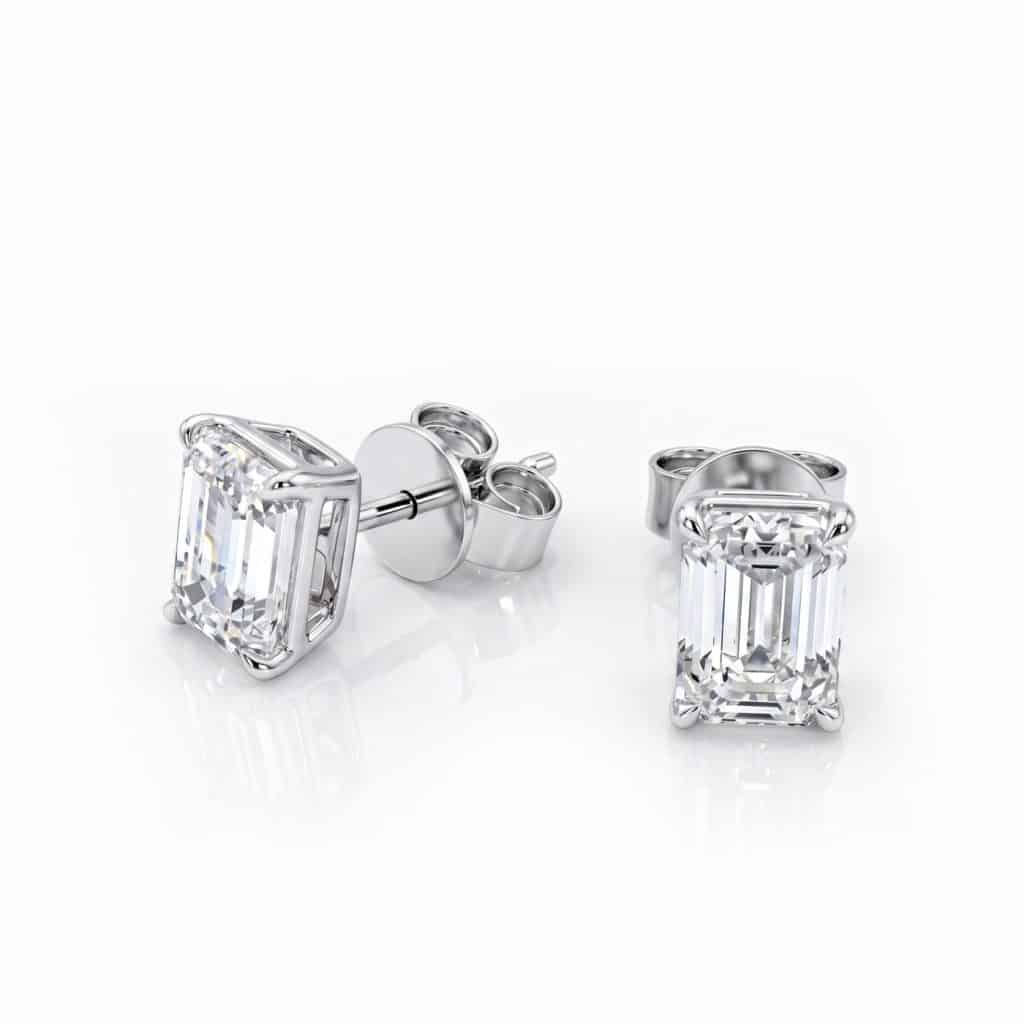 Emerald cut diamond studs