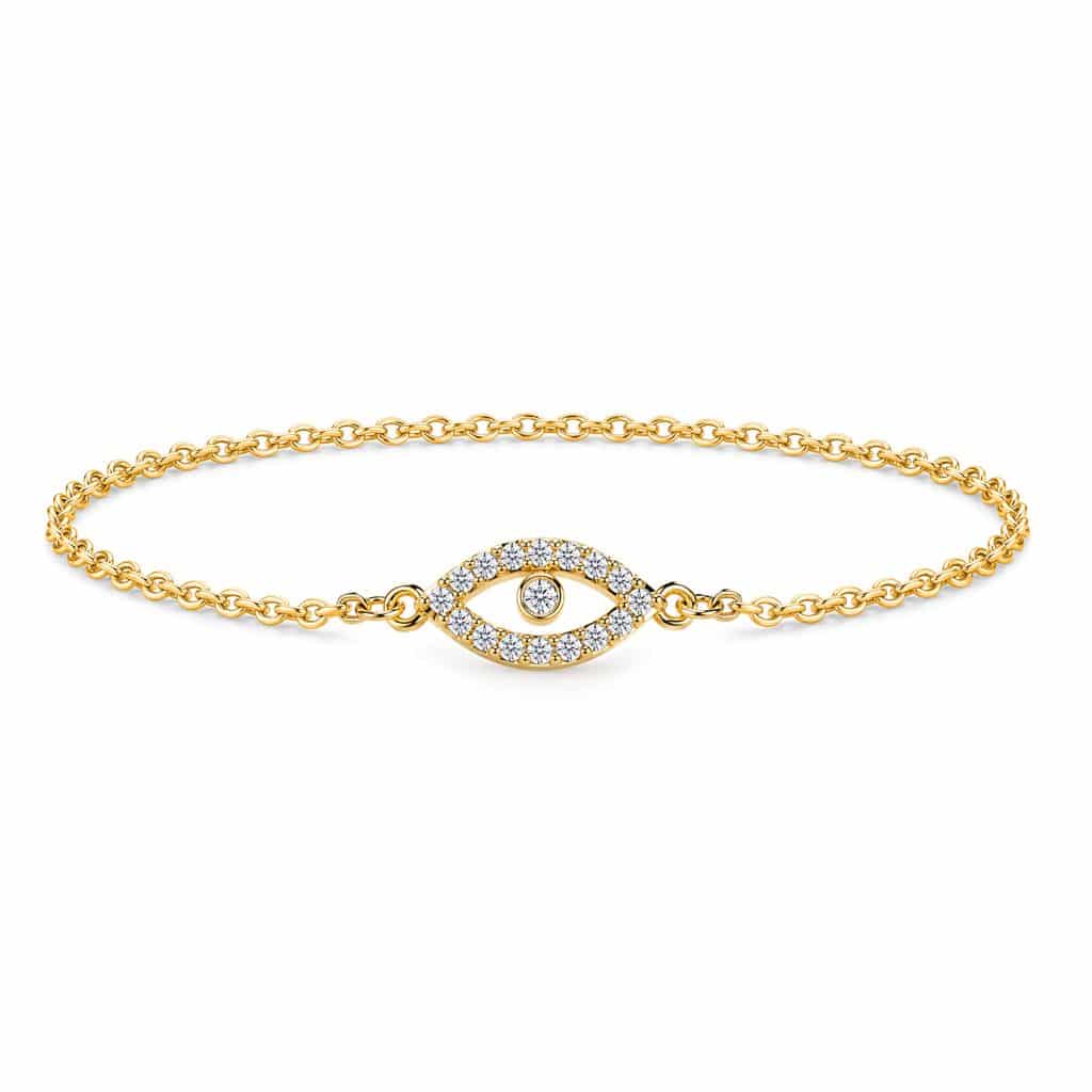 Evil eye bracelet gold with lab diamonds in 18ct yellow gold